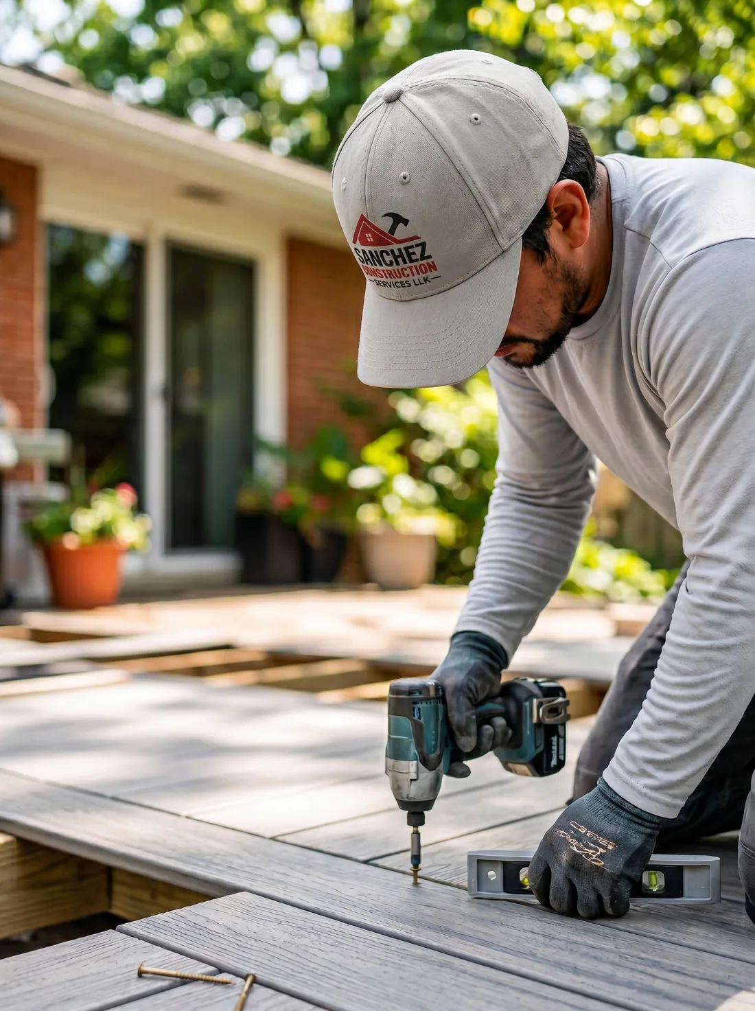 Sanchez Construction worker completing exterior work during the project process