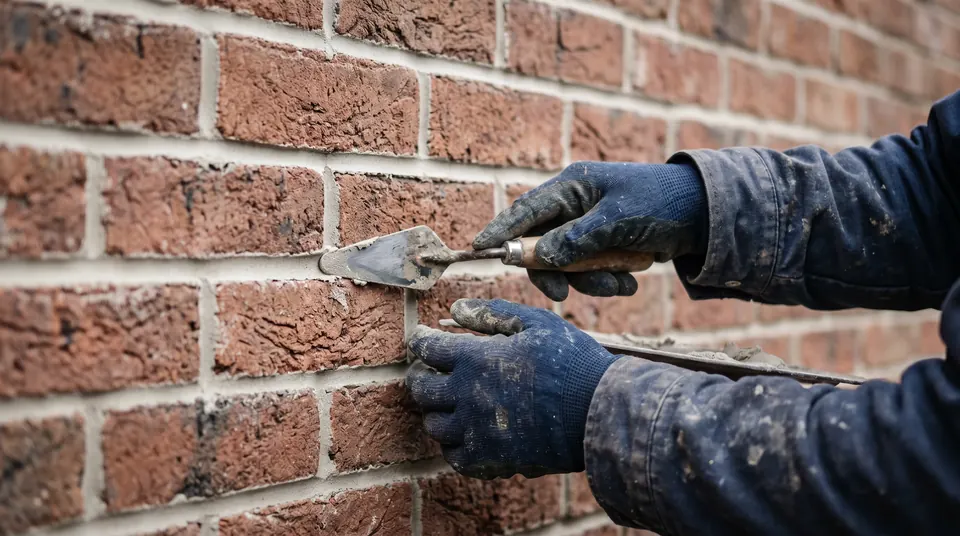 Brick and mortar tuckpointing detail on a St. Louis home